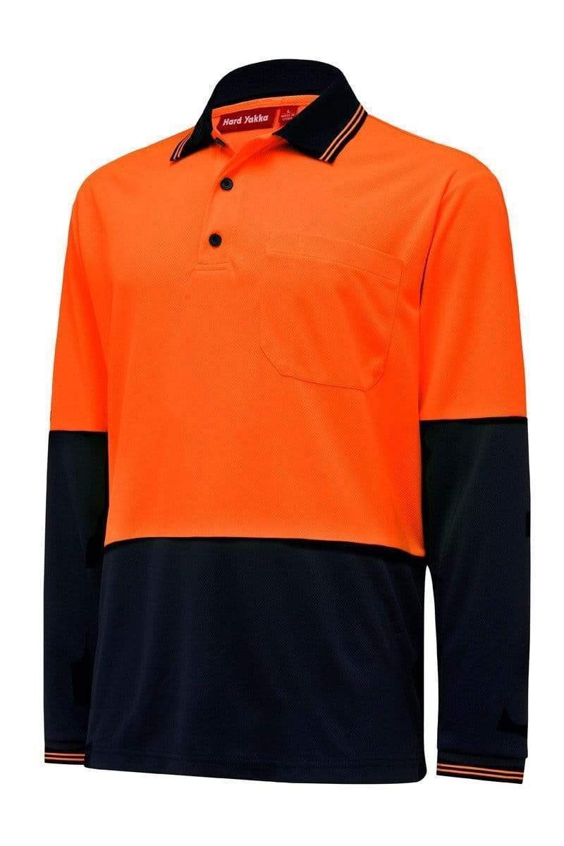 Hard Yakka Long Sleeve Polo Shirt Y19610 Work Wear Hard Yakka Orange/Navy (ONA) S 